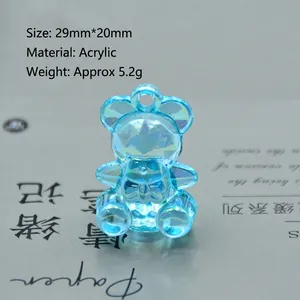 Blue faceted acrylic bear charm pendant for DIY jewelry and keychain accessories
