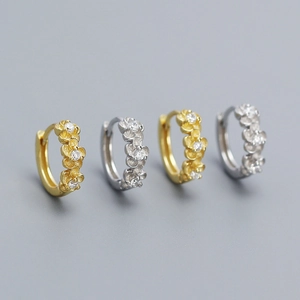 925 Sterling Silver Flower Huggie Hoop Earrings With Zircon Tiny Plum Blossom Floral Jewelry For Women Fresh Elegant