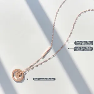 Collana retrò in acciaio al titanio placcato oro rosa 18K con ciondolo cuore e catena 70cm