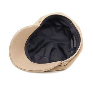 British style khaki newsboy cap with adjustable inner drawstring and soft black lining