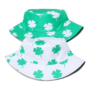 Double-sided St. Patrick's Day bucket hat with green and white shamrock clover patterns