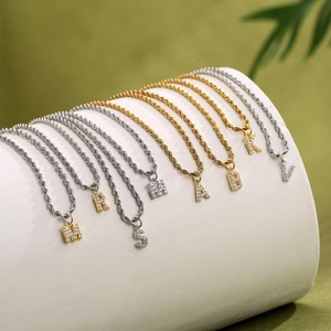 18K gold and silver plated twist chain necklaces with sparkling iced out crystal letters