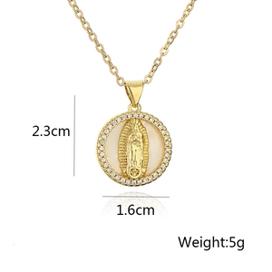 Detailed view of Virgin Mary pendant with dimensions 2.3cm by 1.6cm and weight 5g