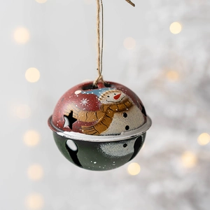Cloche de Noël vintage en métal avec motif bonhomme de neige et découpes d'étoiles