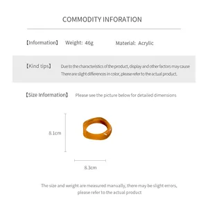 Detailed size specifications for a retro geometric acrylic bangle showing 8.1cm x 8.3cm