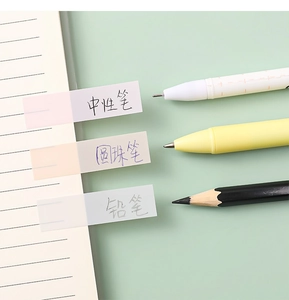 Detail showing translucent PET index tabs compatible with various pen types on notebook