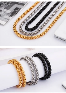 Detailed view of 10mm titanium steel keel chain necklaces and bracelets in gold silver black