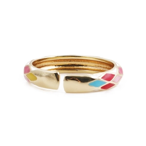 Minimalist gold-plated open ring featuring colorful rhombus enamel inlays for women