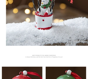 Detail of Nordic iron Christmas hot air balloon snowman buckets and festive ornaments