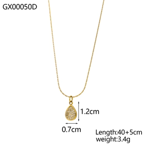 Detailed specs of 18k gold plated stainless steel necklace with teardrop zircon pendant