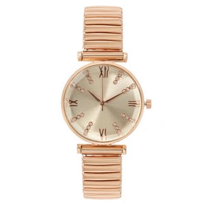 Elegant Womens Quartz Watch Fashion Wristwatch Elastic Metal Stretch Strap No Buckle Rhinestone Round Dial Roman Numerals Luxury