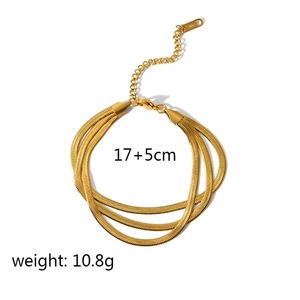 Layered 18k gold plated stainless steel snake chain bracelet with 17+5cm extension