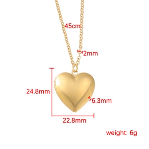 Golden 316L stainless steel heart locket necklace with openable frame and 45cm chain