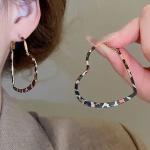 Heart Hoop Earrings With Leopard Print And 925 Sterling Silver Earring Post Retro Large Fashion Jewelry For Women
