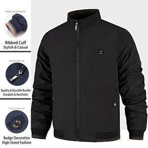 Heren Bomberjack Opstaande Kraag Winddicht Lichtgewicht Casual Bovenkleding Rits Zak Polyester Mode Jas Voor Man