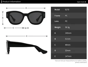 Detailed size parameters and technical specifications for marble pattern oval sunglasses
