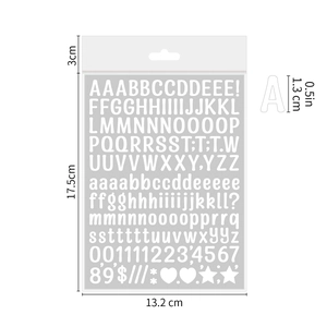 0.5-inch alphabet stickers sheet with size measurements 17.5cm x 13.2cm in white