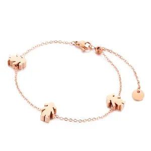 Stainless Steel Bracelet With Cartoon Boy Girl Figure Charms Adjustable Link Chain Minimalist Polished Fashion Jewelry