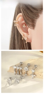 Detailed view of rhinestone diamond stud earrings in gold and silver plating