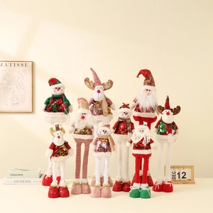 Christmas Plush Dolls Santa Claus Snowman Reindeer Sequin Fabric Telescopic Long Legs Holiday Home Decoration Ornament