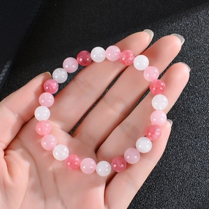Bohemian colorful tiger eye crystal beaded yoga bracelet featuring pink and white stones