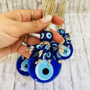 Evil Eye Hanging Ornament Turkish Blue Glass Nazar Bead Amulet For Home Protection With Hemp Rope Boho Wall Decor Charm