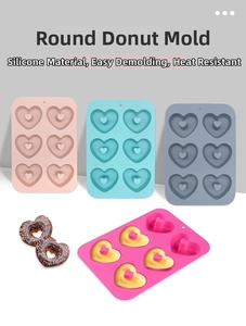 6-cavity heart silicone donut mold in four colors for easy release baking and desserts
