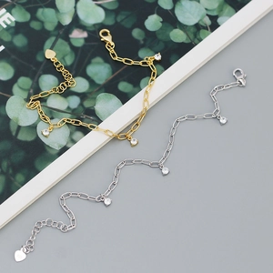 Minimalist S925 silver bracelet with zircon charms in gold and silver finish