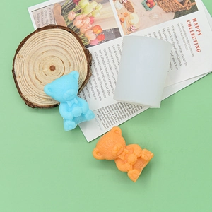 3D teddy bear silicone mold for DIY candles with textured fur finish and resin art