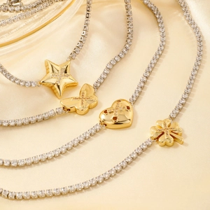 Gold plated tennis chain necklaces with zircon heart butterfly star and clover pendants