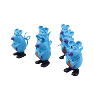 Set of five blue clockwork wind-up mouse cat toys with cheese details for pets