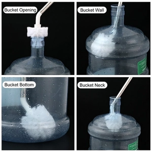Long handle cleaning brush for water dispenser bottles showing four angles of cleaning