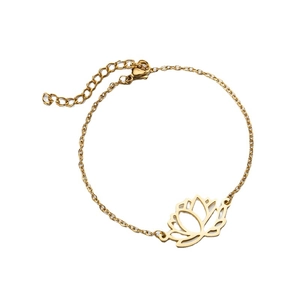 Elegant gold hollow lotus pendant bracelet with adjustable stainless steel chain link