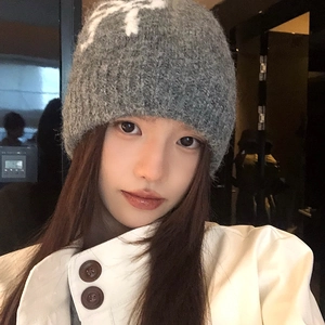 Knitted Beanie Hat Fuzzy Mohair Style Bow Knot Pattern Warm Winter Headwear For Women Korean Style