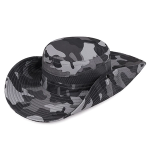 Wide brim camo sun hat with breathable mesh and wind cord for hiking and outdoor activities