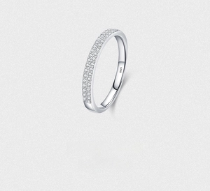 Close-up of S925 sterling silver ring with double row micro-pave cubic zirconia