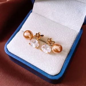 Boucles D'oreilles Künstliche Perles Papillon Élégantes Plaqué Or Zircon Ovale Bijoux De Luxe Avec Tige En Argent 925
