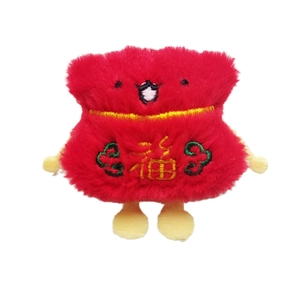 Plush red lucky bag doll with golden Fu embroidery and traditional Chinese elements