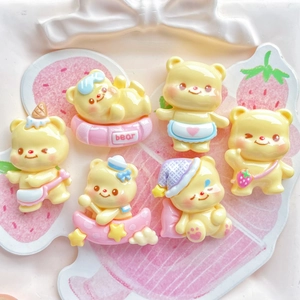 Cute yellow bear resin charms set for DIY hair clips and phone case decorations