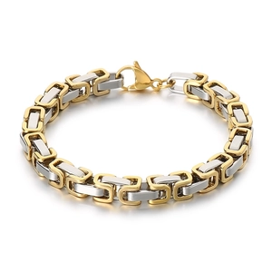 Men's two-tone Byzantine chain bracelet in gold and silver polished stainless steel