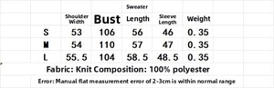 Detailed size chart for striped polo collar knit top with S, M, and L dimensions