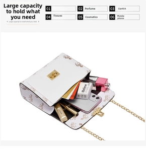 Internal view of the white printed crossbody bag showing large capacity for essentials