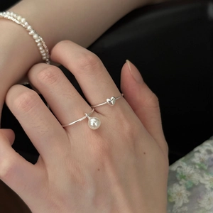 925 Sterling Silver Artificial Pearl Heart Dangle Ring For Women Minimalist Elegant Niche Design Jewelry