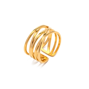 Minimalist 18K gold plated stainless steel multi-layer intertwined open ring for women
