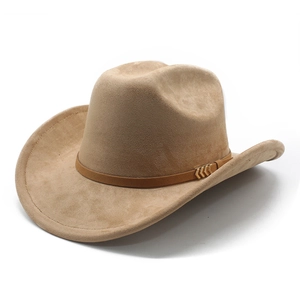 Classic camel faux suede cowboy hat with stylish wide brim and golden arrow accents