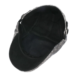Classic cotton newsboy cap in grey tweed fabric with comfortable inner black lining