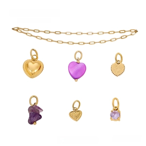 Golden stainless steel chain with diverse purple heart pendants for DIY jewelry set