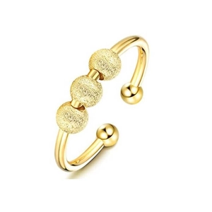 Adjustable golden stainless steel fidget ring with rotatable frosted beads for anxiety relief