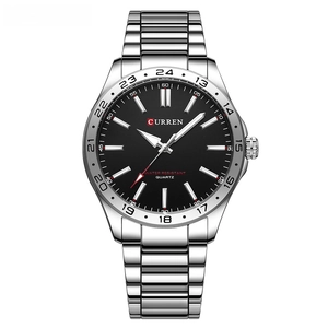 Business quartz men's watch with silver stainless steel strap and black dial