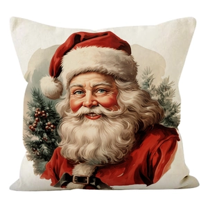 Linen Christmas pillow case with retro Santa Claus print for festive sofa decoration